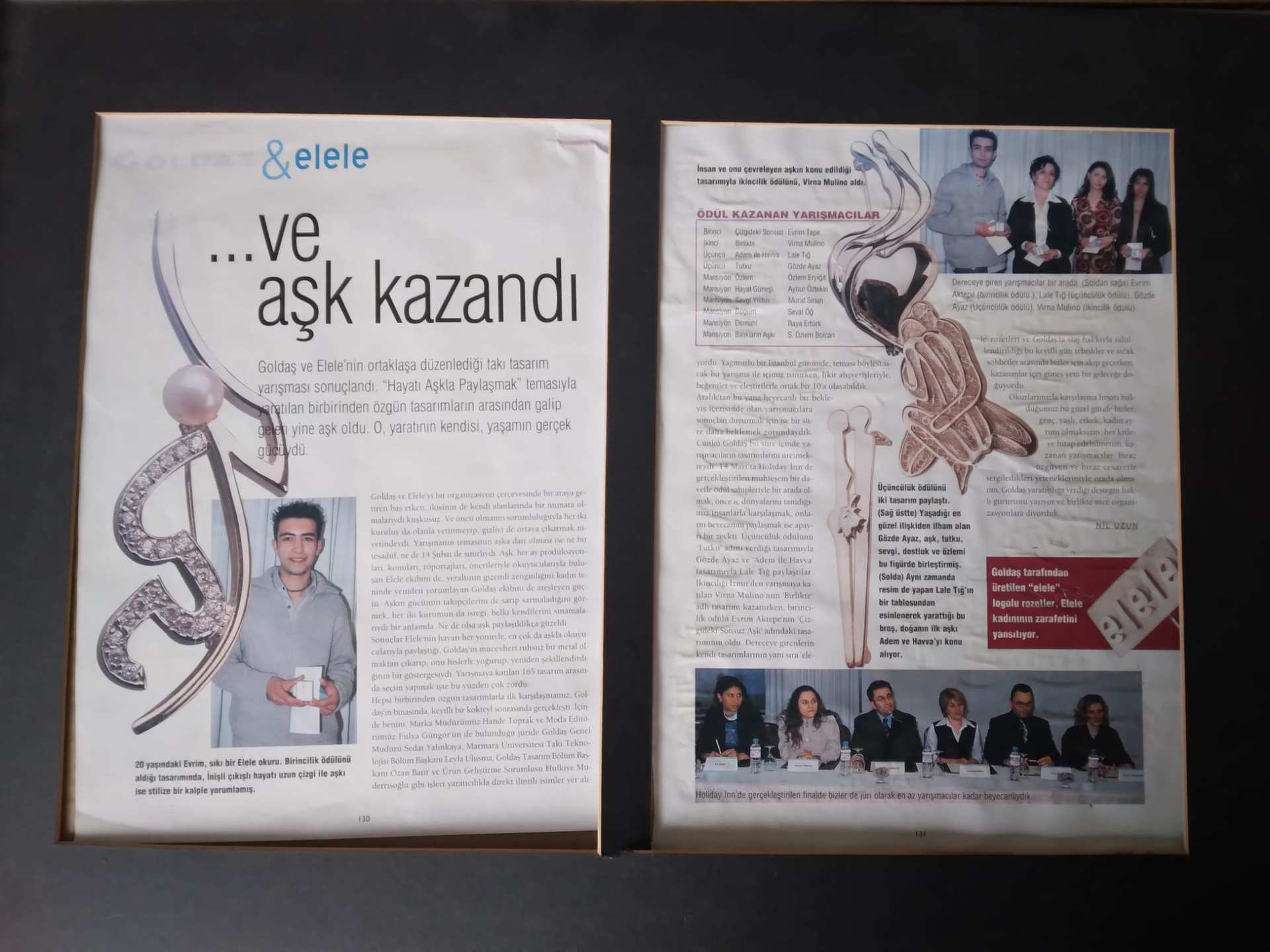 Lale Tığ’ın 2000 yılında Goldaş ve Elele Dergisi’nin düzenlediği aşk temalı takı tasarımı yarışmasında ödül alan “Adem ile Havva” broş tasarımı.
